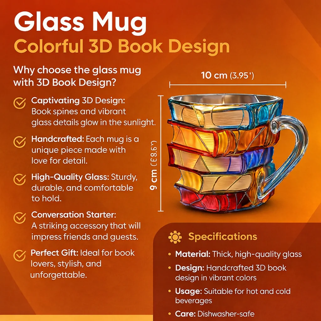 3D Book Design Mug | Handcrafted & Colorful | For Coffee & Tea | BookLume - Image 3