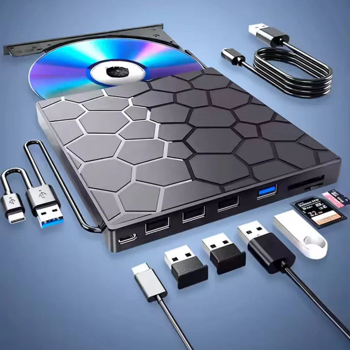 7-in-1 Portable External CD/DVD Drive | 8-Port Hub and SD Card Reader | RetroRevive - Image 2
