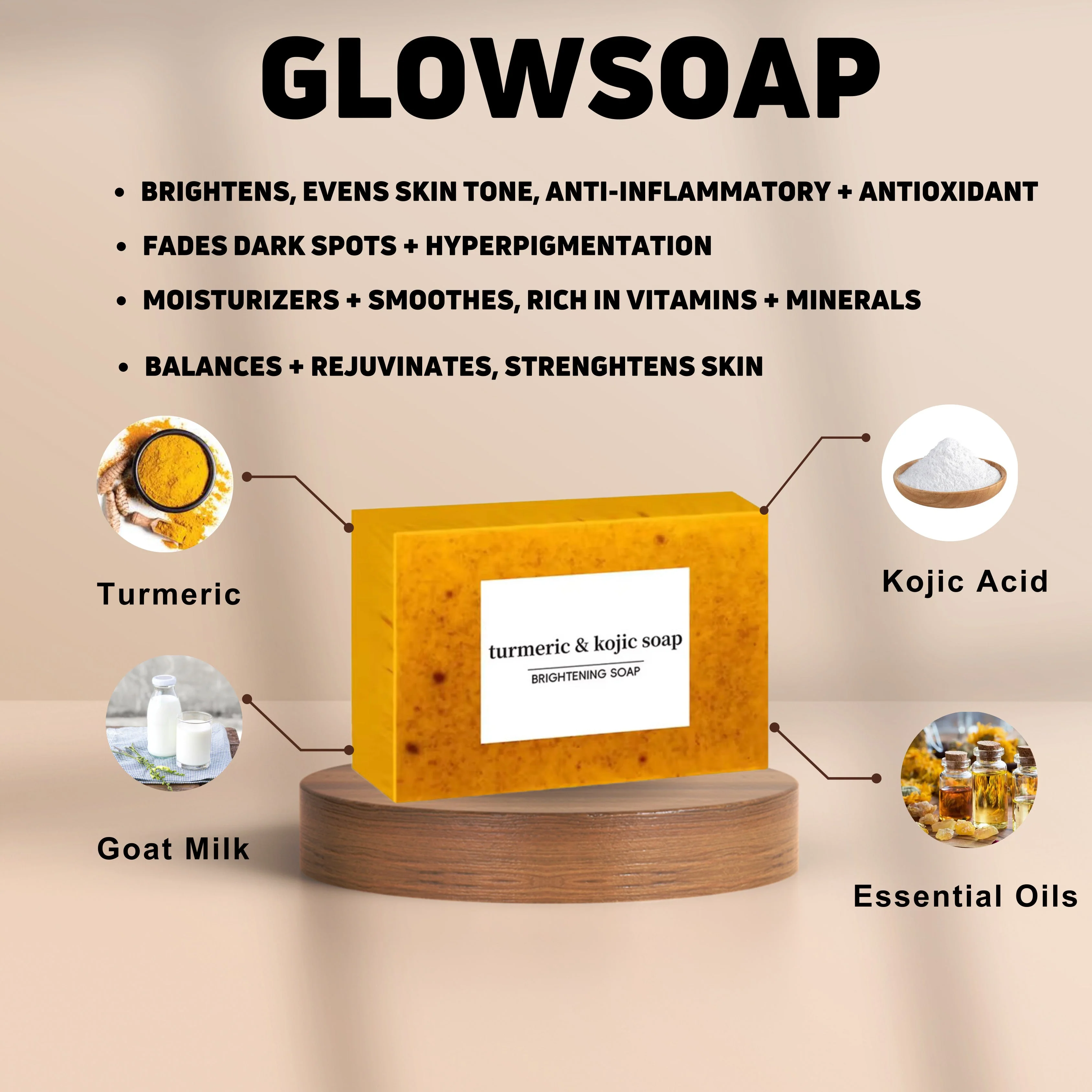 Brightening Soap | Turmeric & Kojic Formula | Even Skin Tone | RadiantGlow - Image 3