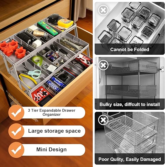 Drawer Organizer | 3-Tier Expandable Design | Adjustable Compartments | Drawify - Image 4