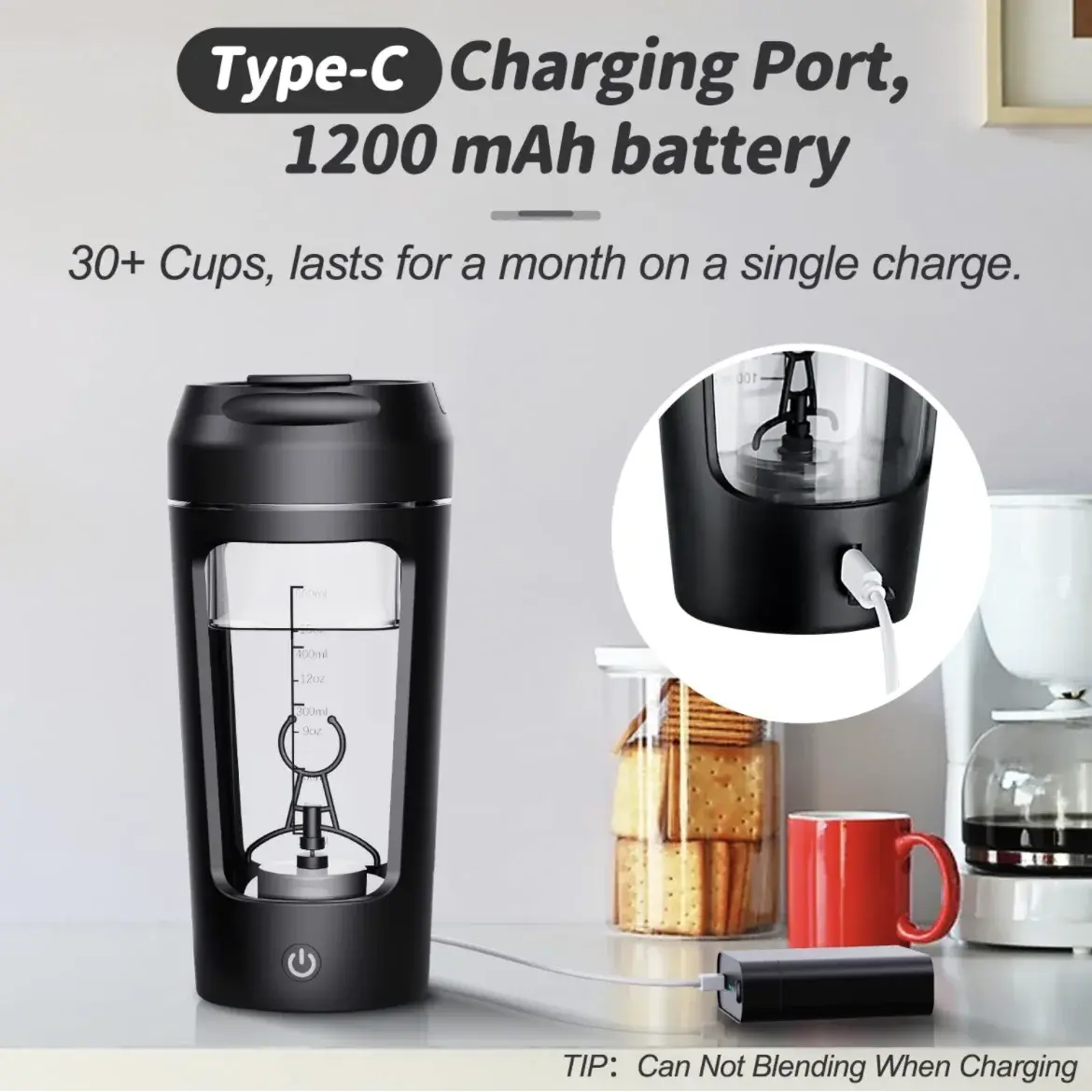 Electric Protein Shaker Bottle | Rechargeable Self-Mixing Blender | MixMaster Pro
