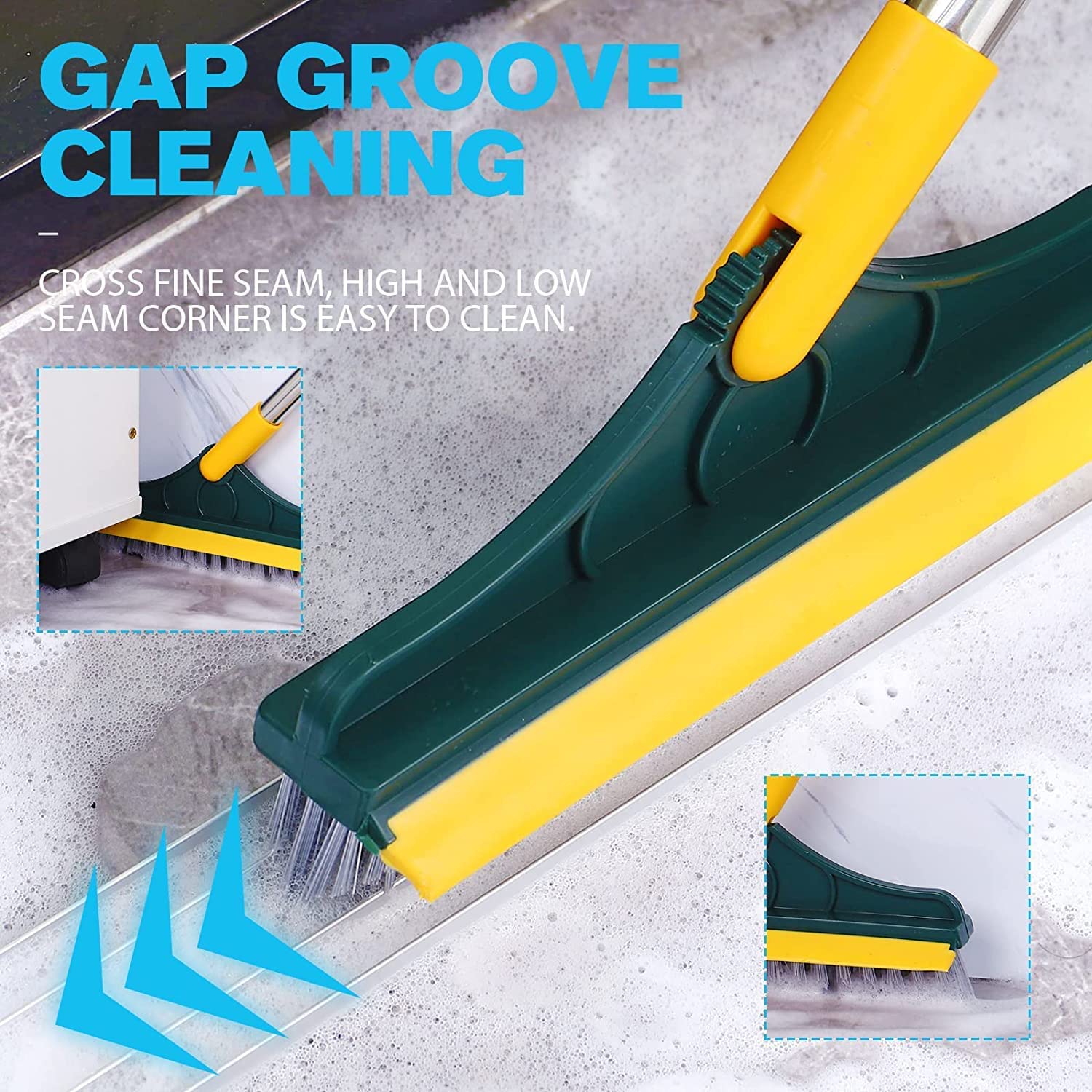 Floor Cleaning Brush | V-Shaped Head | 120° Rotating | Adjustable Handle | GapBrush - Image 3