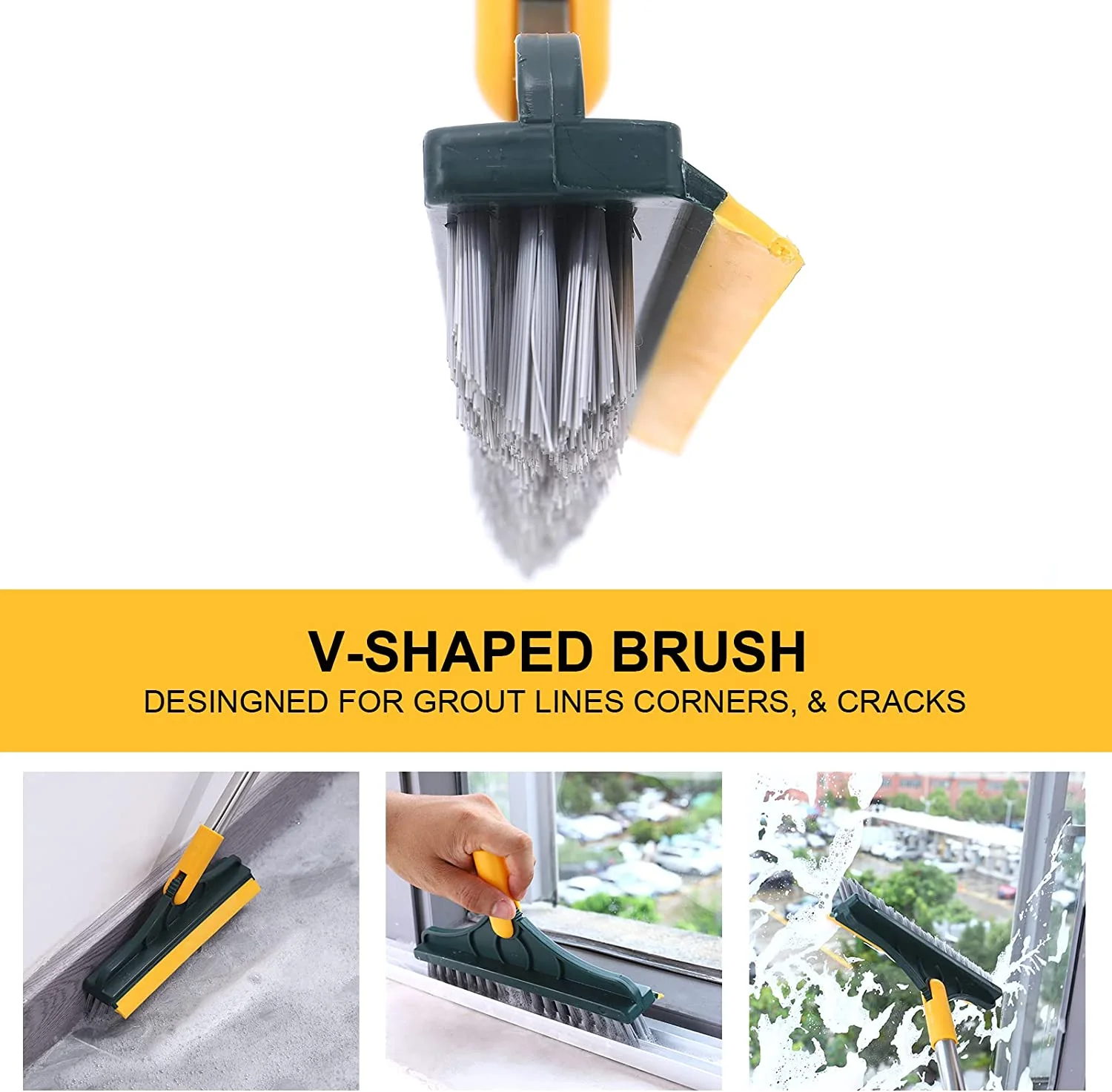 Floor Cleaning Brush | V-Shaped Head | 120° Rotating | Adjustable Handle | GapBrush - Image 7