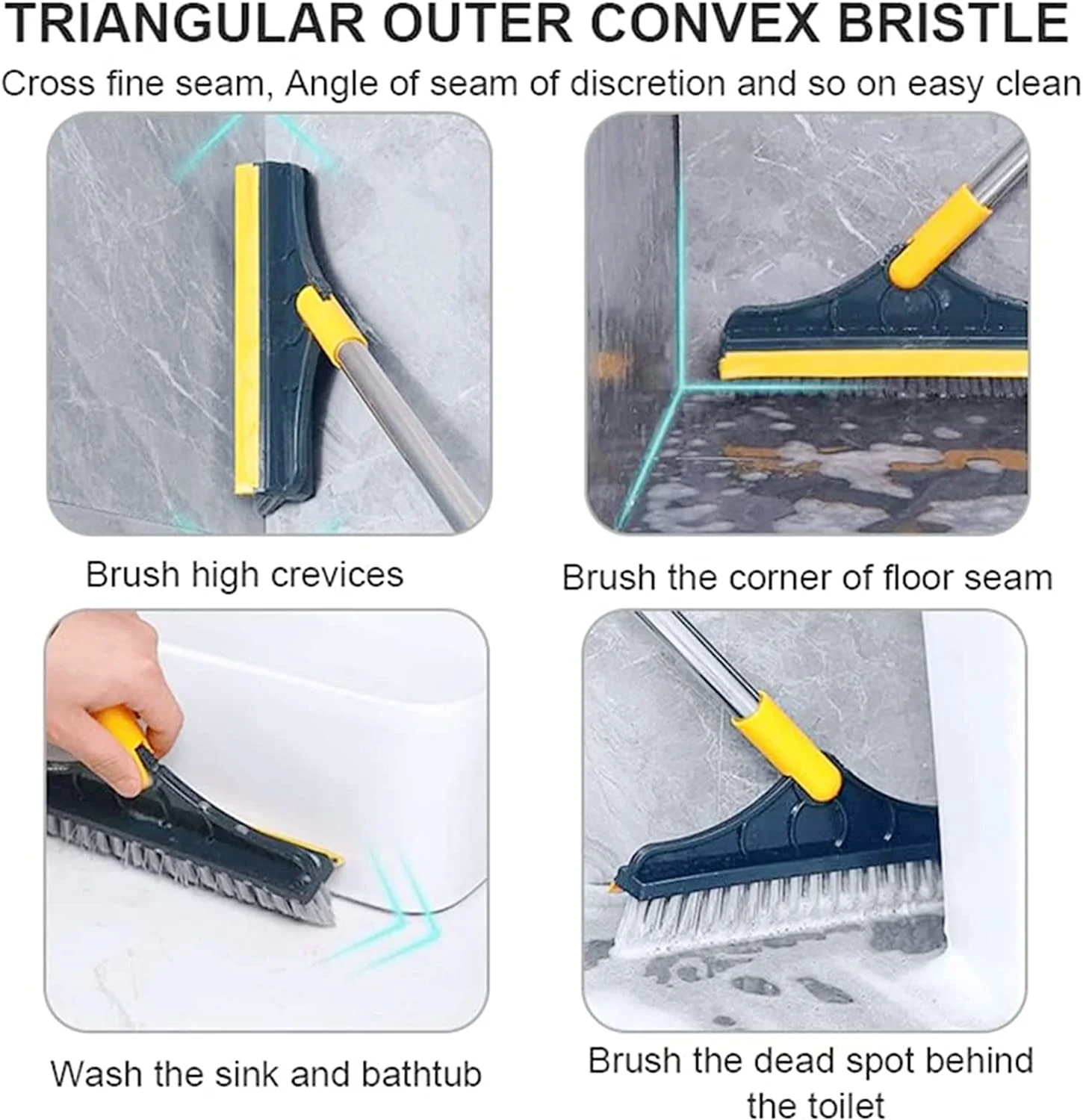 Floor Cleaning Brush | V-Shaped Head | 120° Rotating | Adjustable Handle | GapBrush - Image 8