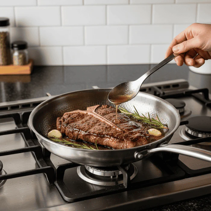Frying pan | Non-stick coating for searing | 3-layer stainless steel | Induction compatible | TitanCore