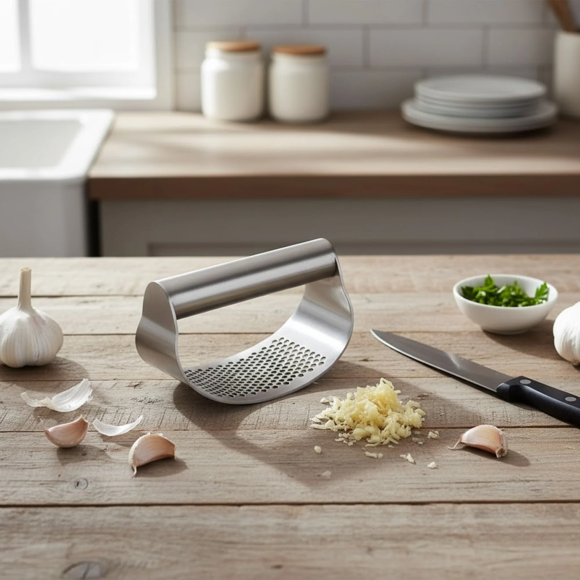 Garlic Press | Ergonomic Rocking Design | Stainless Steel | EasyCrush - Image 3