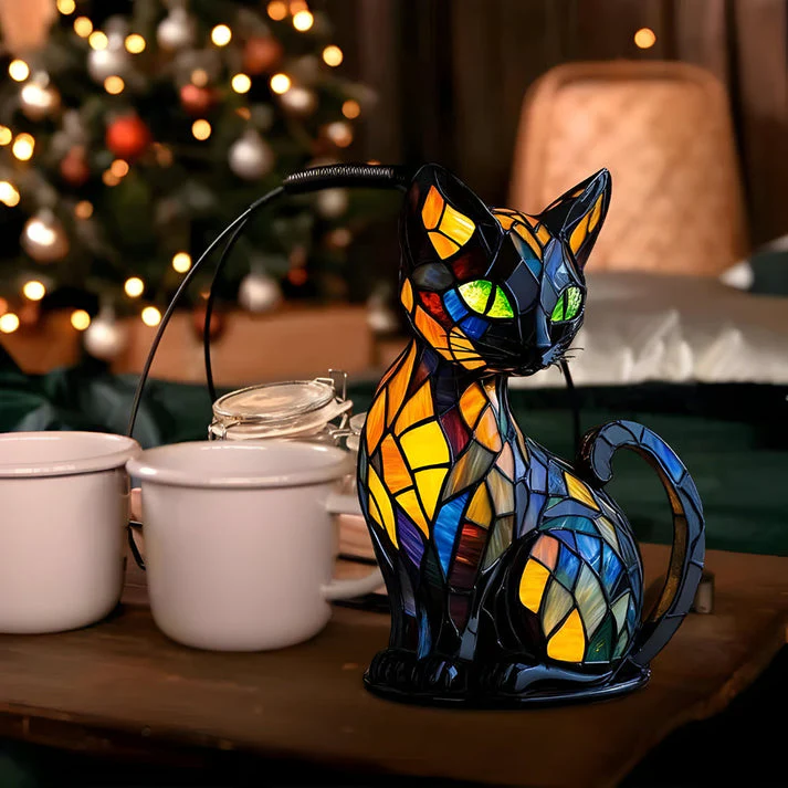 Glass Cat Lamp | Warm Ambient Glow | Handcrafted Stained Glass Style Table Light | GlowWhisker - Image 5