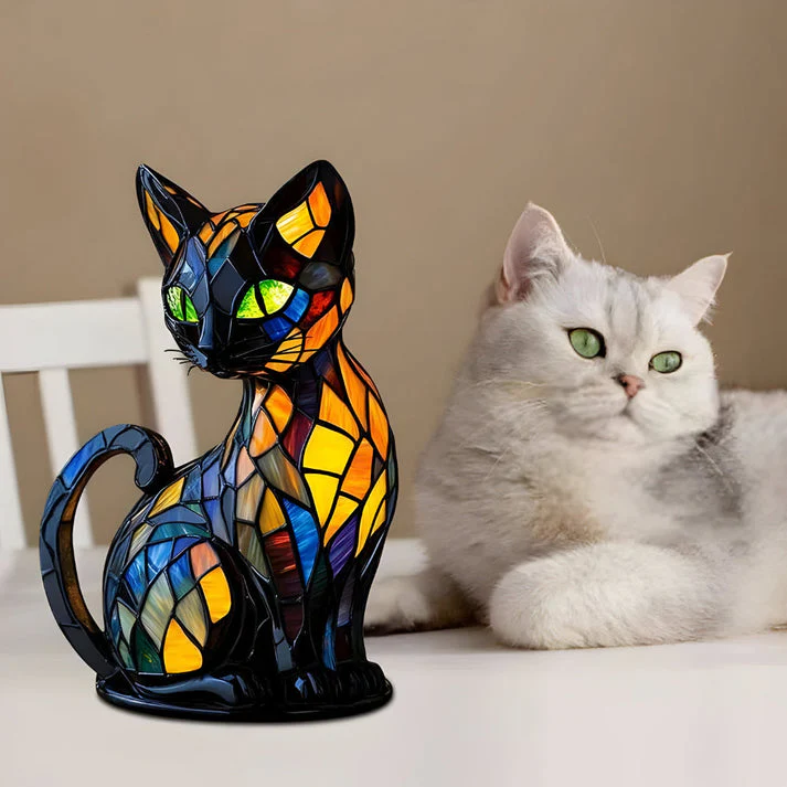Glass Cat Lamp | Warm Ambient Glow | Handcrafted Stained Glass Style Table Light | GlowWhisker - Image 7