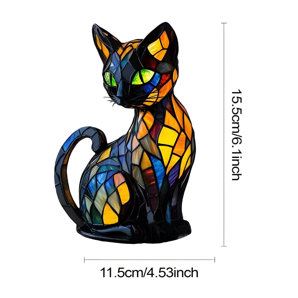 Glass Cat Lamp | Warm Ambient Glow | Handcrafted Stained Glass Style Table Light | GlowWhisker - Image 8