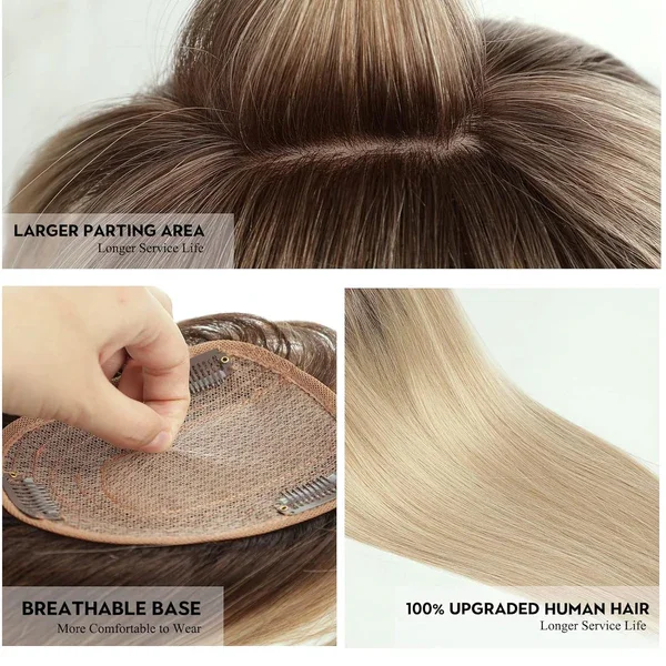 Hair Topper | Real Human Hair | Breathable Base | Natural Volume Boost | GlamTop - Image 3