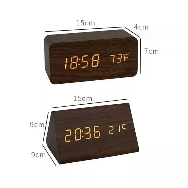 LED alarm clock | Wood-effect design | Dimmable display | Temperature display | Futura - Image 3