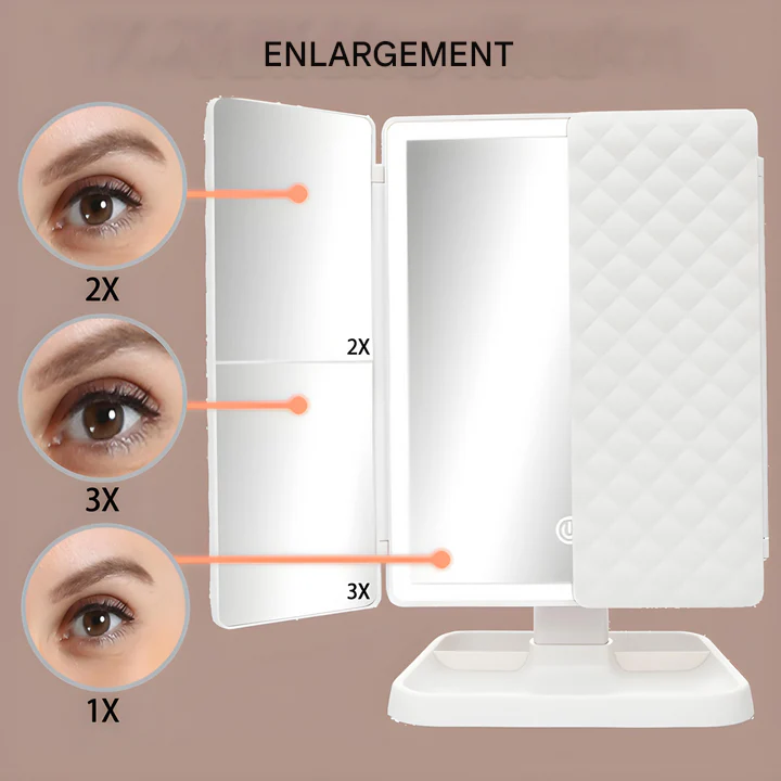 LED Makeup Mirror | Flawless Makeup Lighting | Tri-Fold LED Touch Control Mirror | Clara - Image 2
