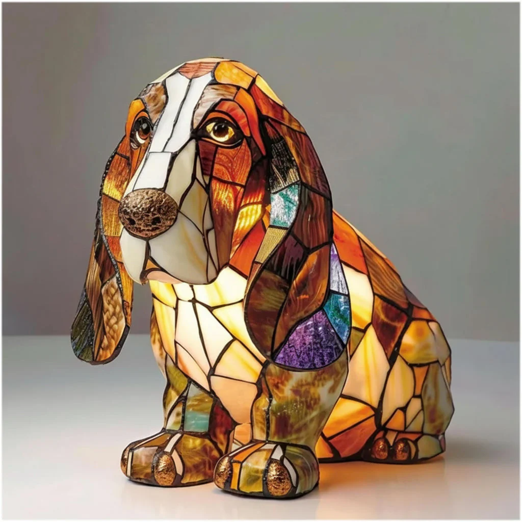 LED Night Lamp Dog | Warm Ambient Glow | Stained Glass Style LED Lamp | Glowhound