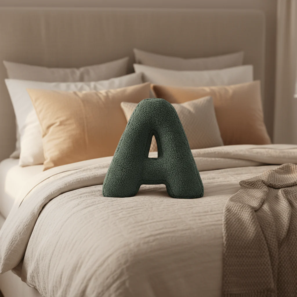 Letter cushions | Decorative velvet cushions | Personalized alphabet design | Soft accent for bed or sofa | Alphora