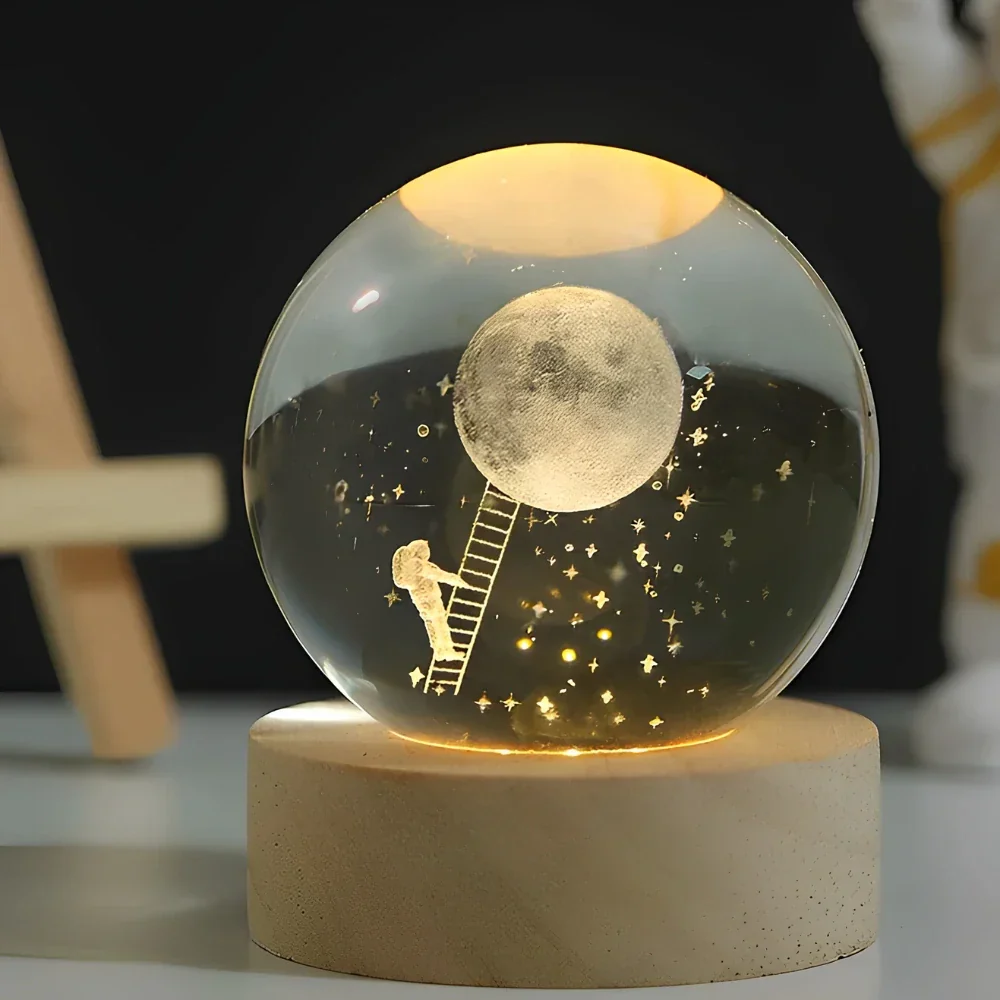 Luminous Crystal Ball | 3D Engraved Space Design | Soft Ambient Glow | AstroGlow - Image 8