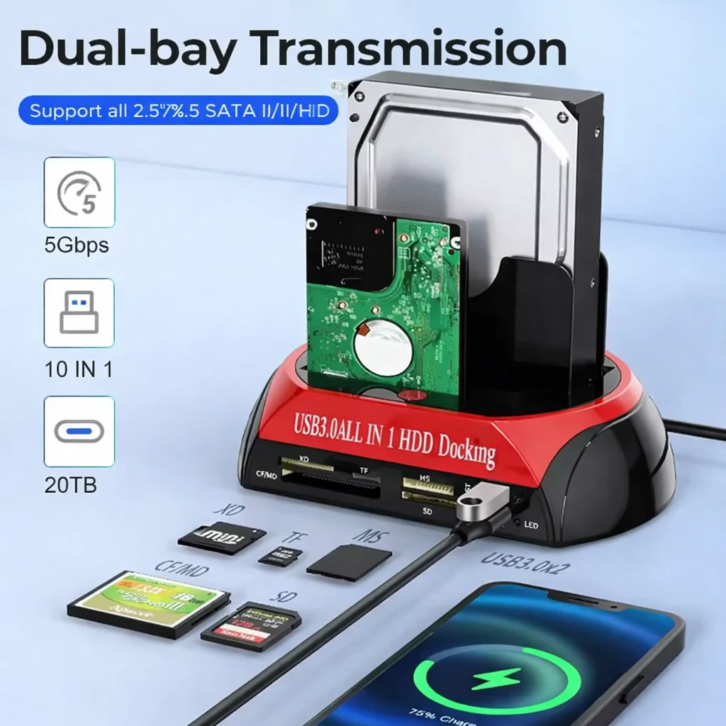 Multifunctional hard drive docking station | Universal IDE and SATA hub for data recovery | TotalRecovery Dock - Image 2