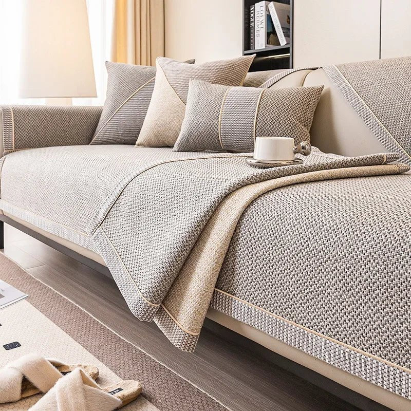 Non Slip Sofa Cover | Breathable Cotton Linen Blend | Quilted Seat Protection | NaturWeft - Image 5