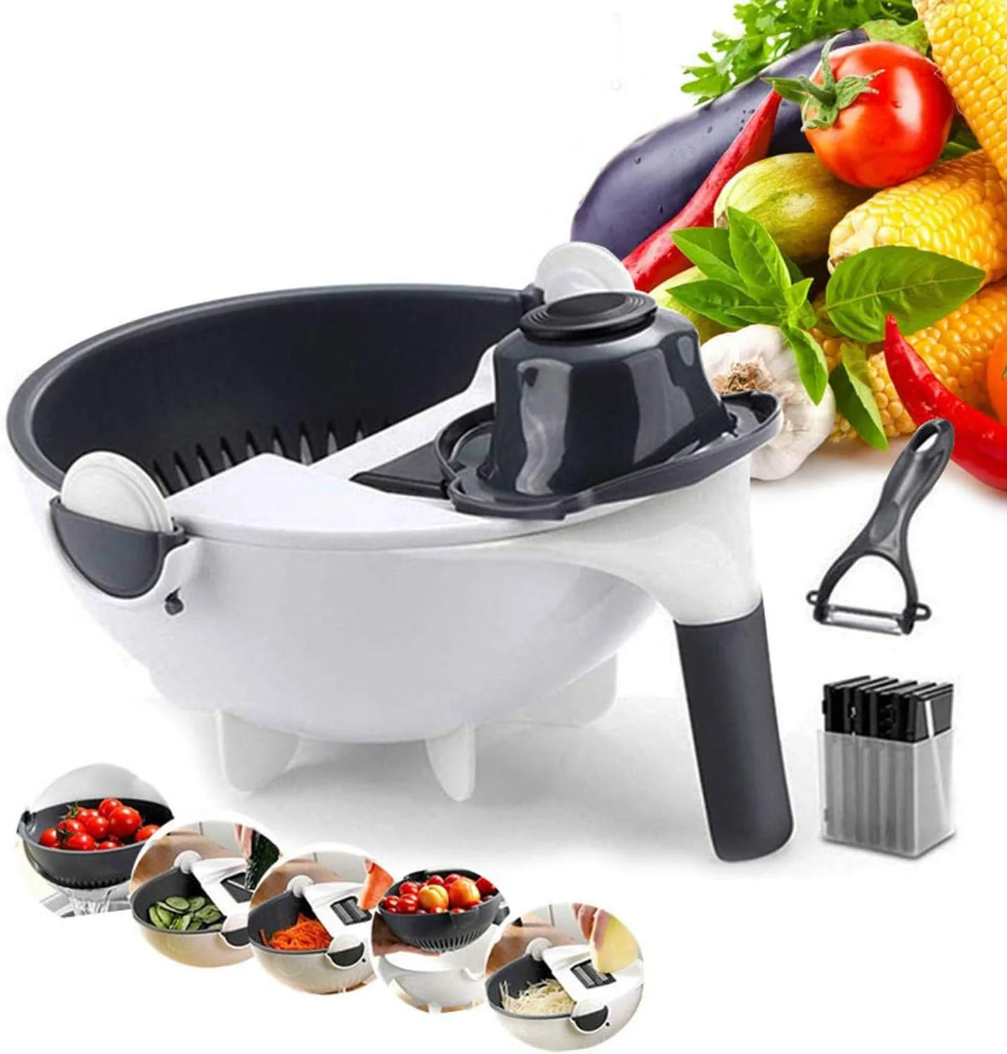 Vegetable Slicer Bowl | Multi-Blade Cutter | Safe Kitchen Prep Tool | VegEase - Image 5