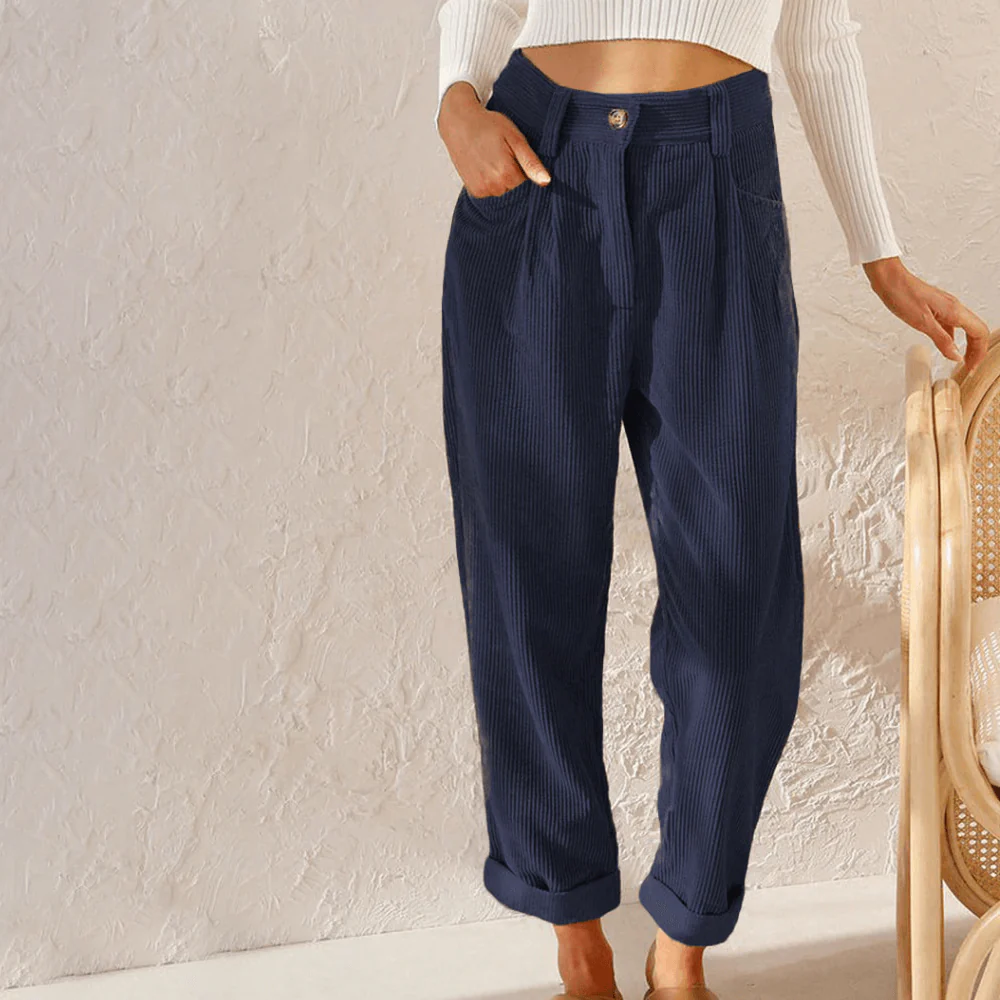 Women's corduroy pants | High waist | Loose fit with texture - Image 3
