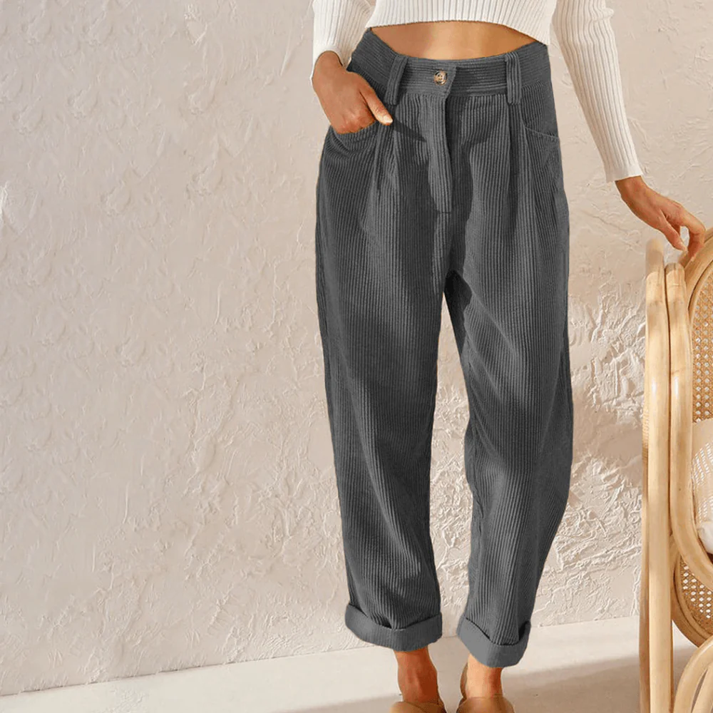Women's corduroy pants | High waist | Loose fit with texture - Image 4
