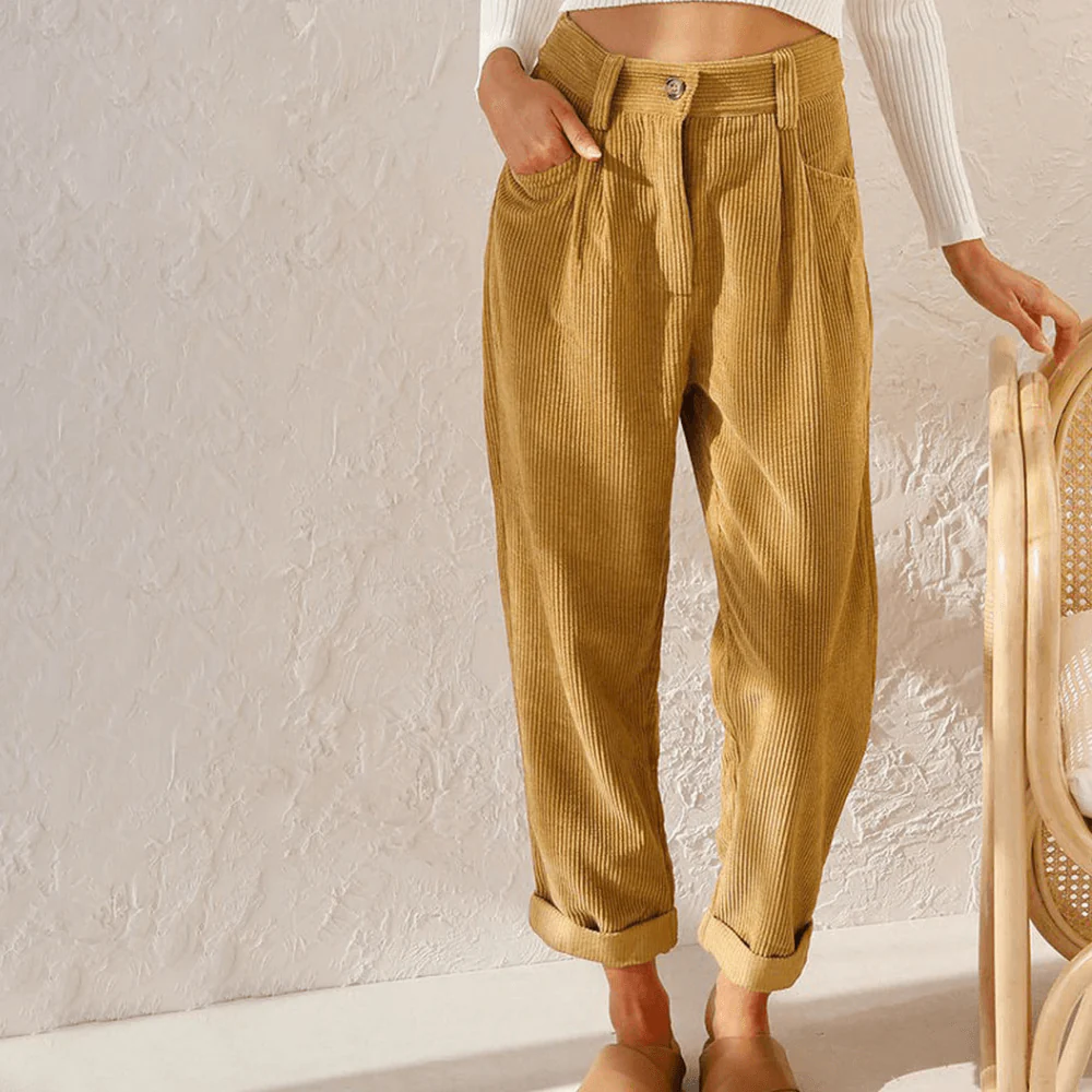 Women's corduroy pants | High waist | Loose fit with texture - Image 5